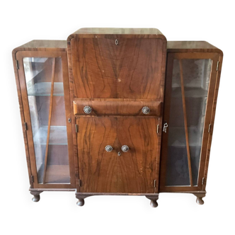 Teak cabinet with two display cabinets and vintage neon lights