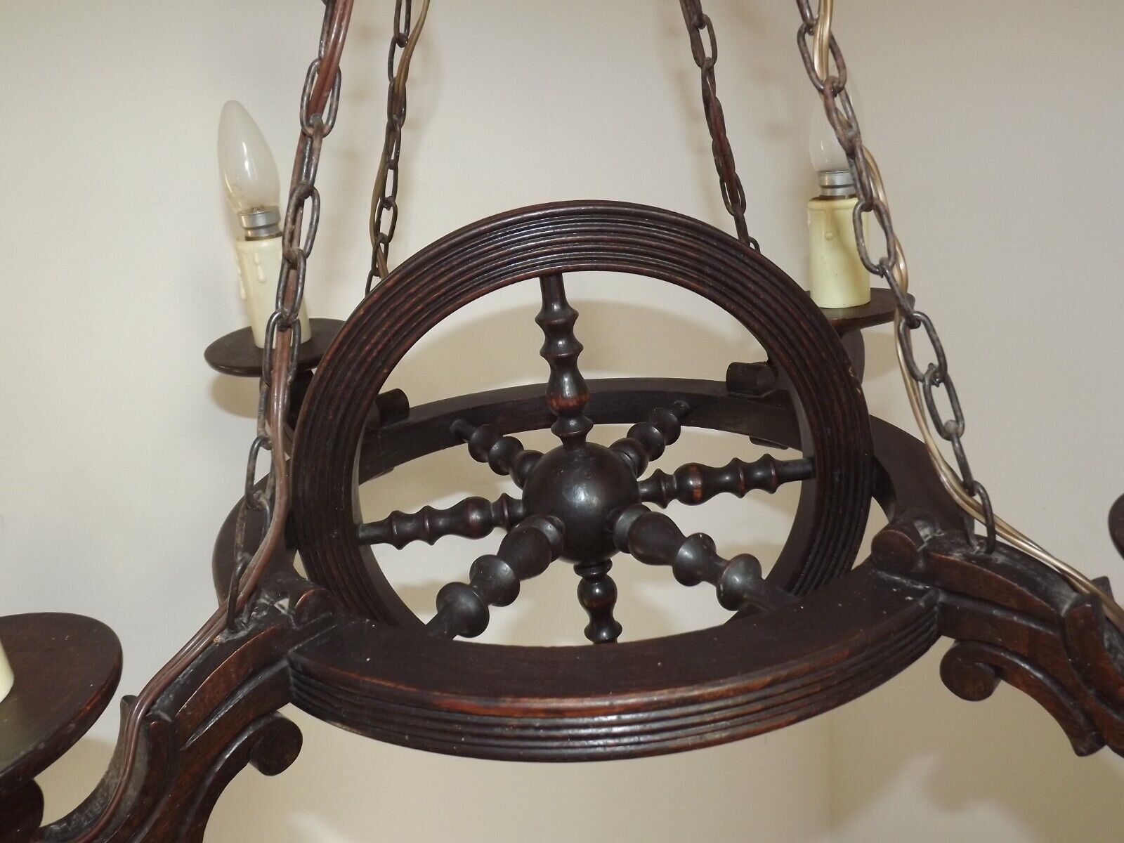 French vintage rustic 4 light wheel chandelier hand