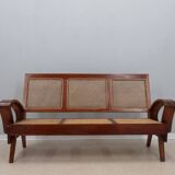 Mid century 3 seater sofa / bench teak wood and Vienna 1950s