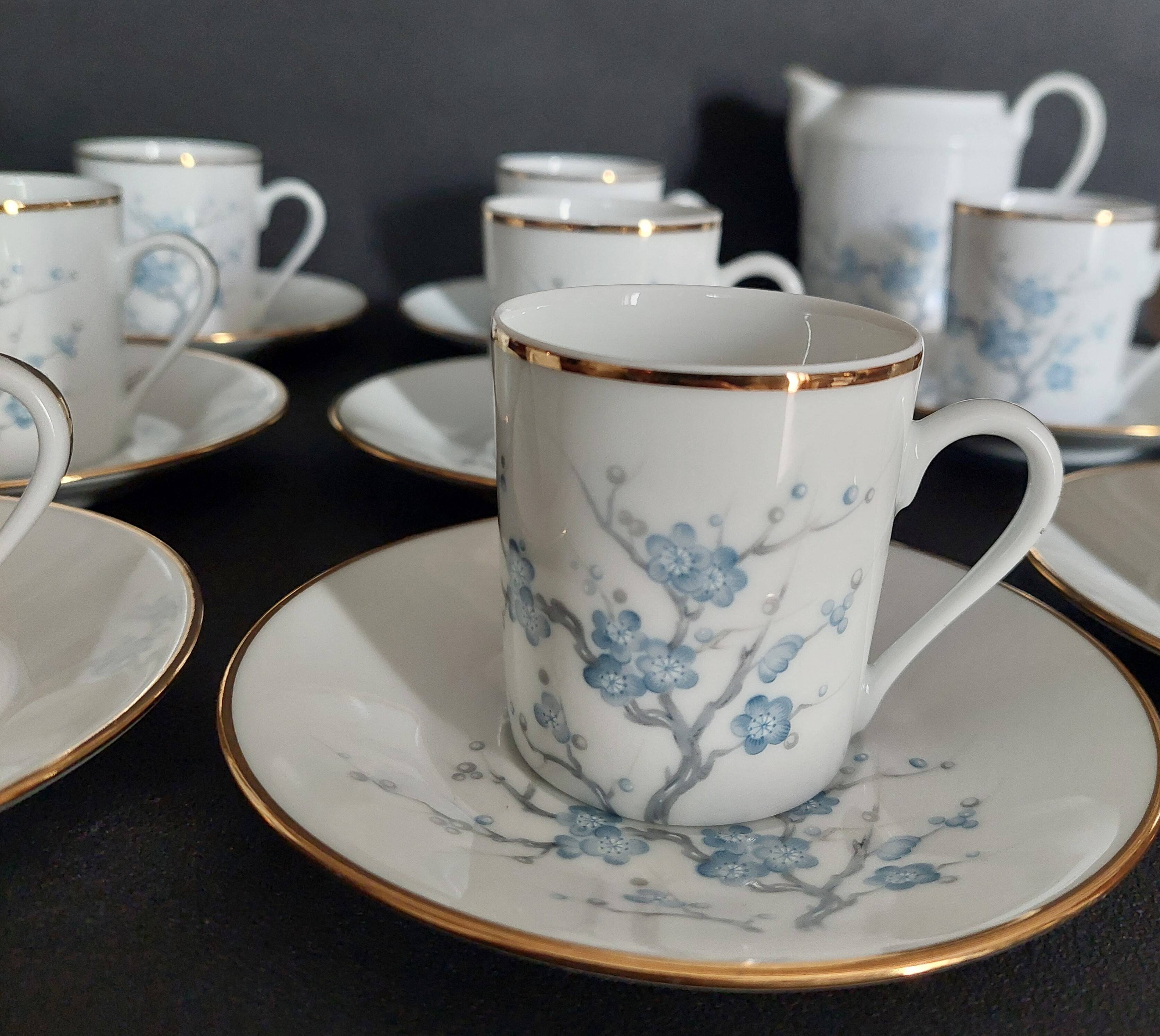 Eight-cup coffee service and creamer, Limoges porcelain, monogrammed