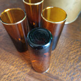 Set of 4 amber vodka glasses with gilding on the necks
