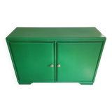 Ancien bahut buffet Meuble rangement vert bois et bambou vintage