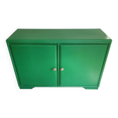 Old sideboard buffet Green wood and bamboo vintage storage unit
