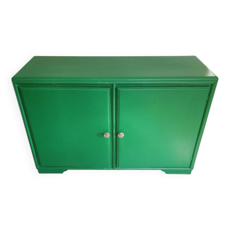Ancien bahut buffet Meuble rangement vert bois et bambou vintage