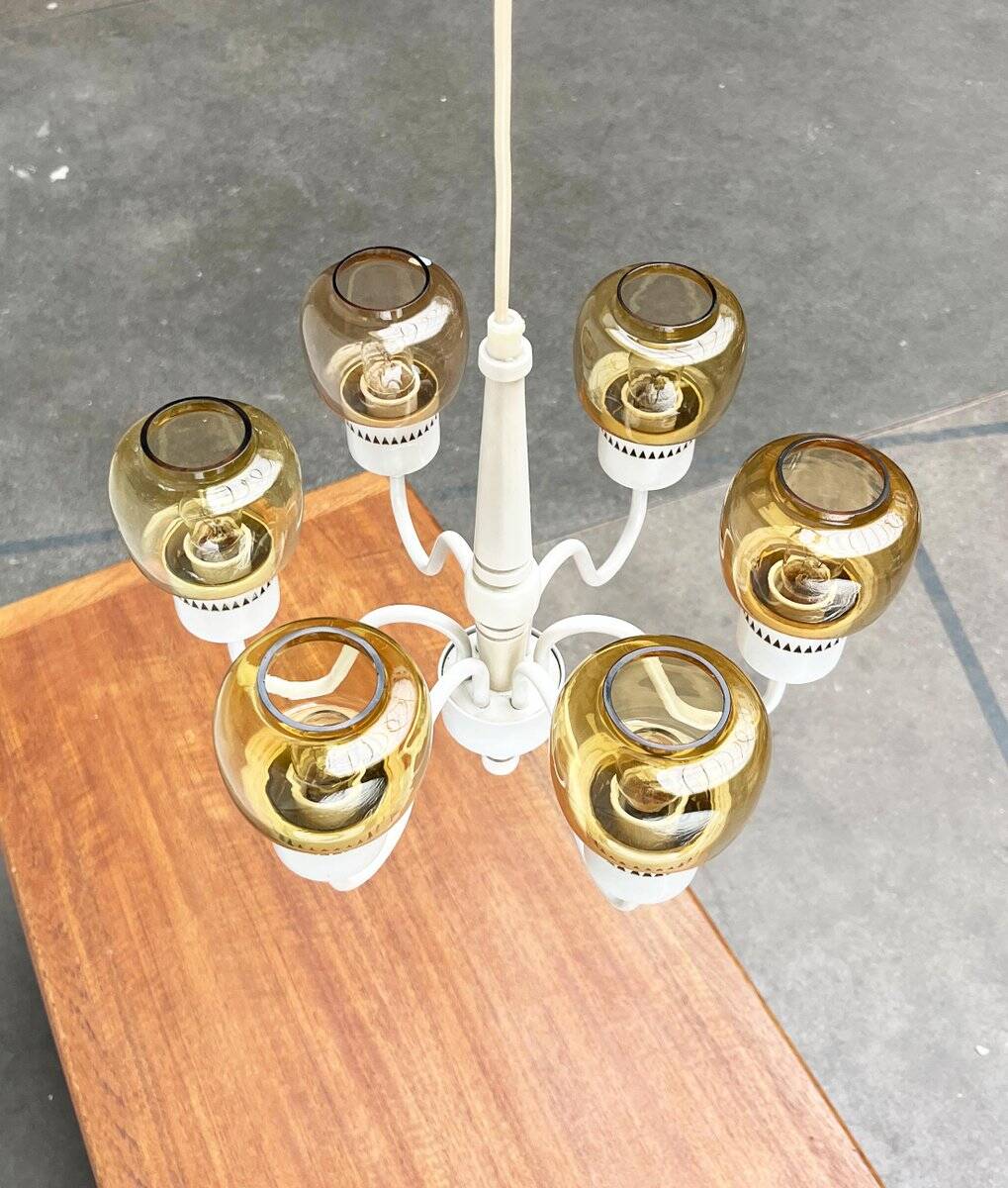 Swedish mid-century chandelier T526 with amber glass by Hans-Agne Jakobsson for Hans-Agne Jakobsson Ab, 1960s.