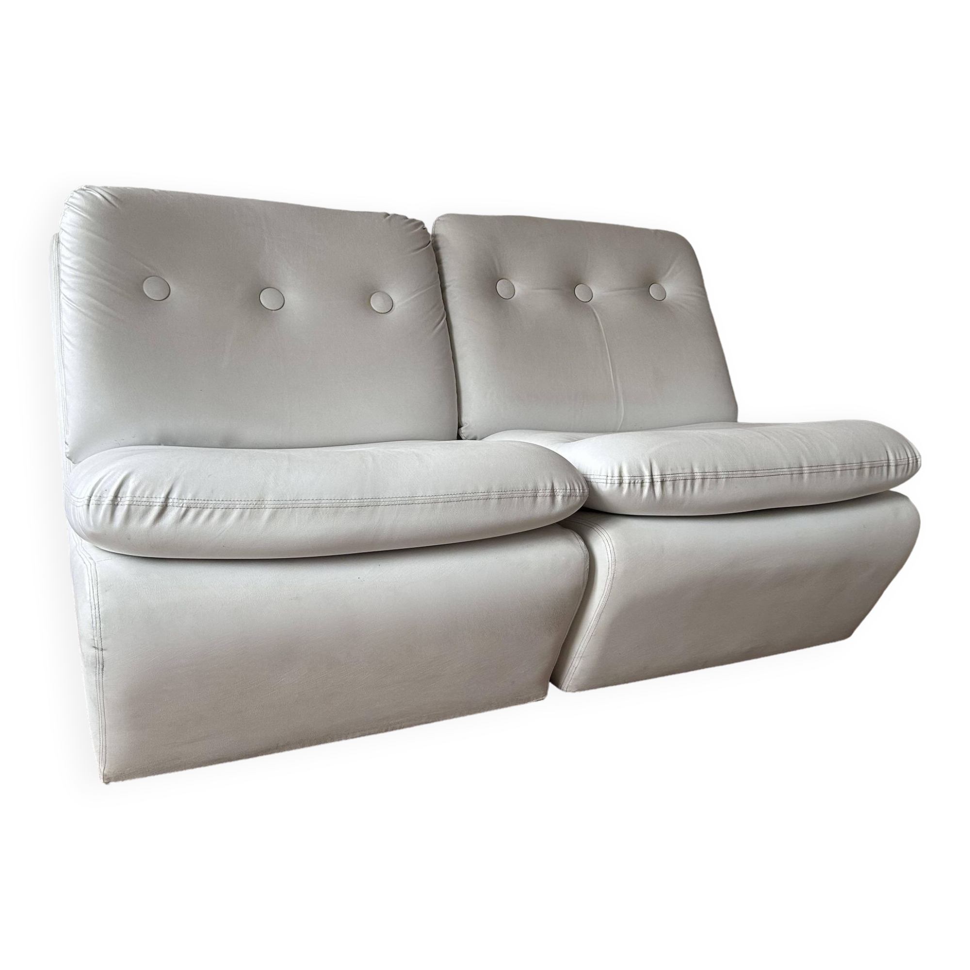 Vintage two-seater modular sofa, off-white, France 1970s