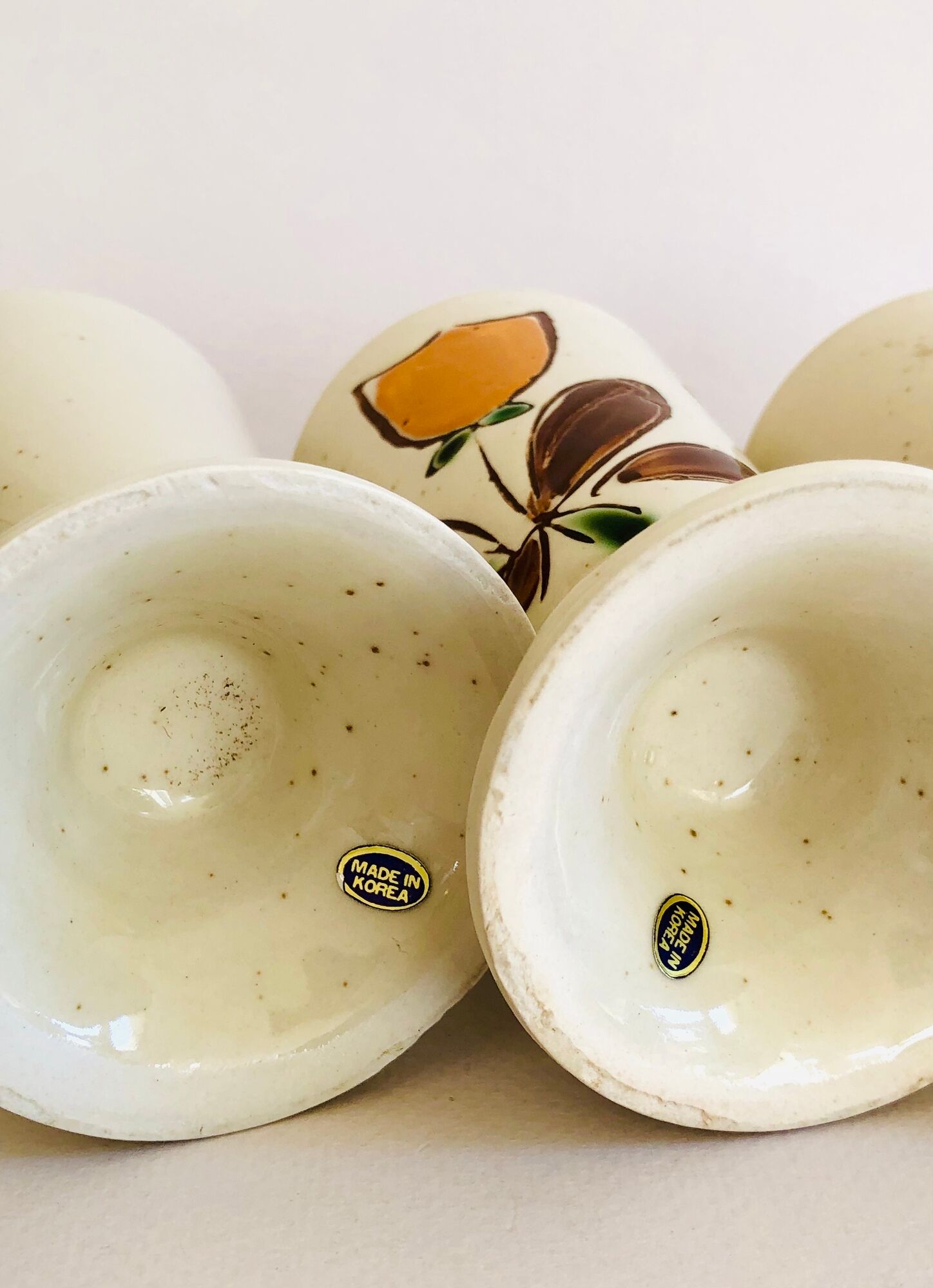 Set of 6 vintage Korean mazagrans in sandstone
