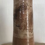 Vase vintage forme rouleau en grès émaillé beige/marron