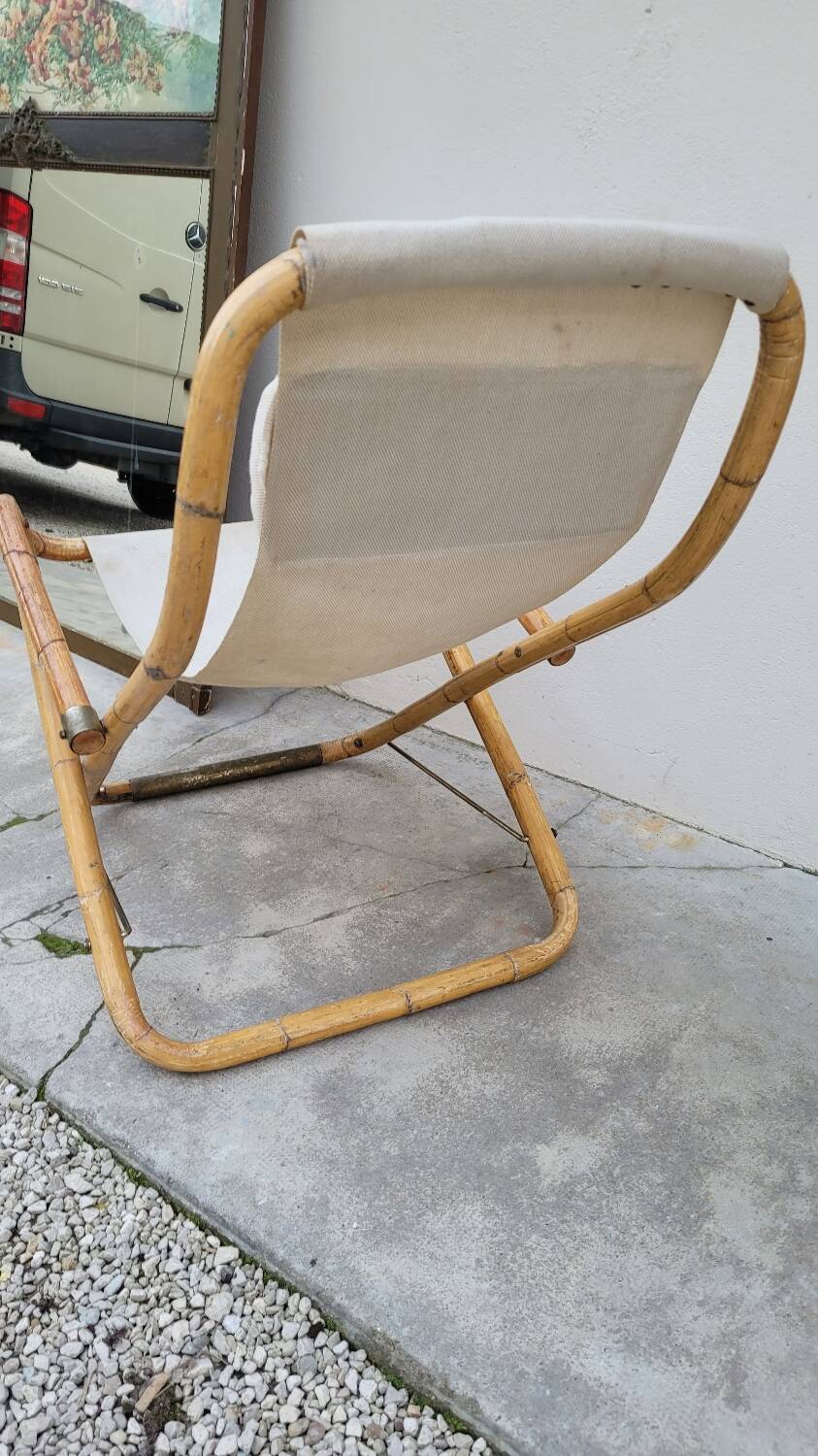 Vintage bamboo deck chair armchair 1950s Italy