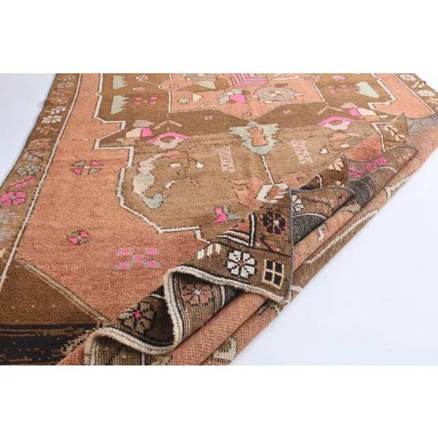 Vintage Turkish Hand-Knotted Wool Cotton Orange Runner 159x366