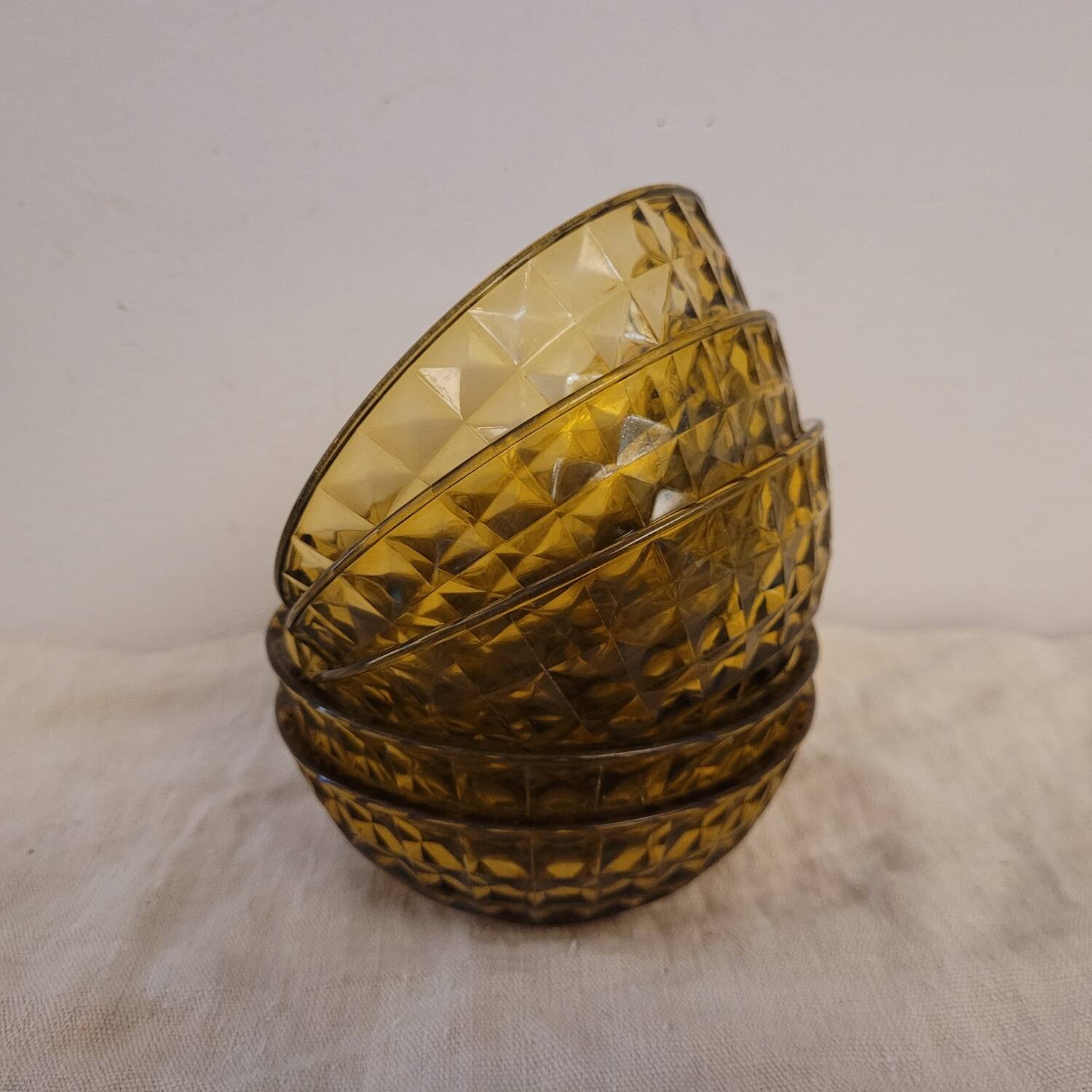 Lot de 5 coupelles en verre ambré pressé à motif nid d’abeille 70's
