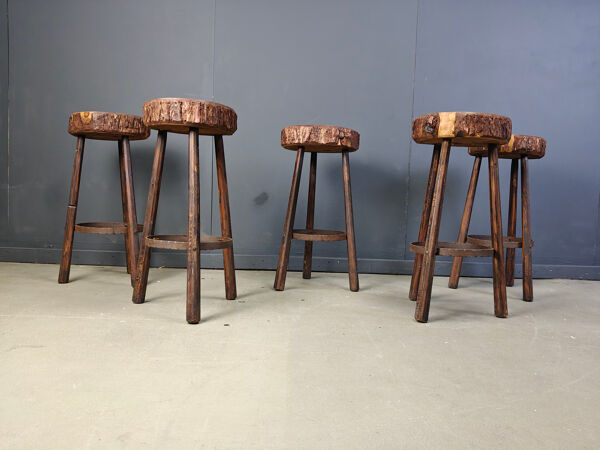 Tabourets de bar en tronc d'arbre vintage, années 1970 - ensemble de 5