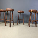 Vintage tree trunk bar stools, 1970s - set of 5