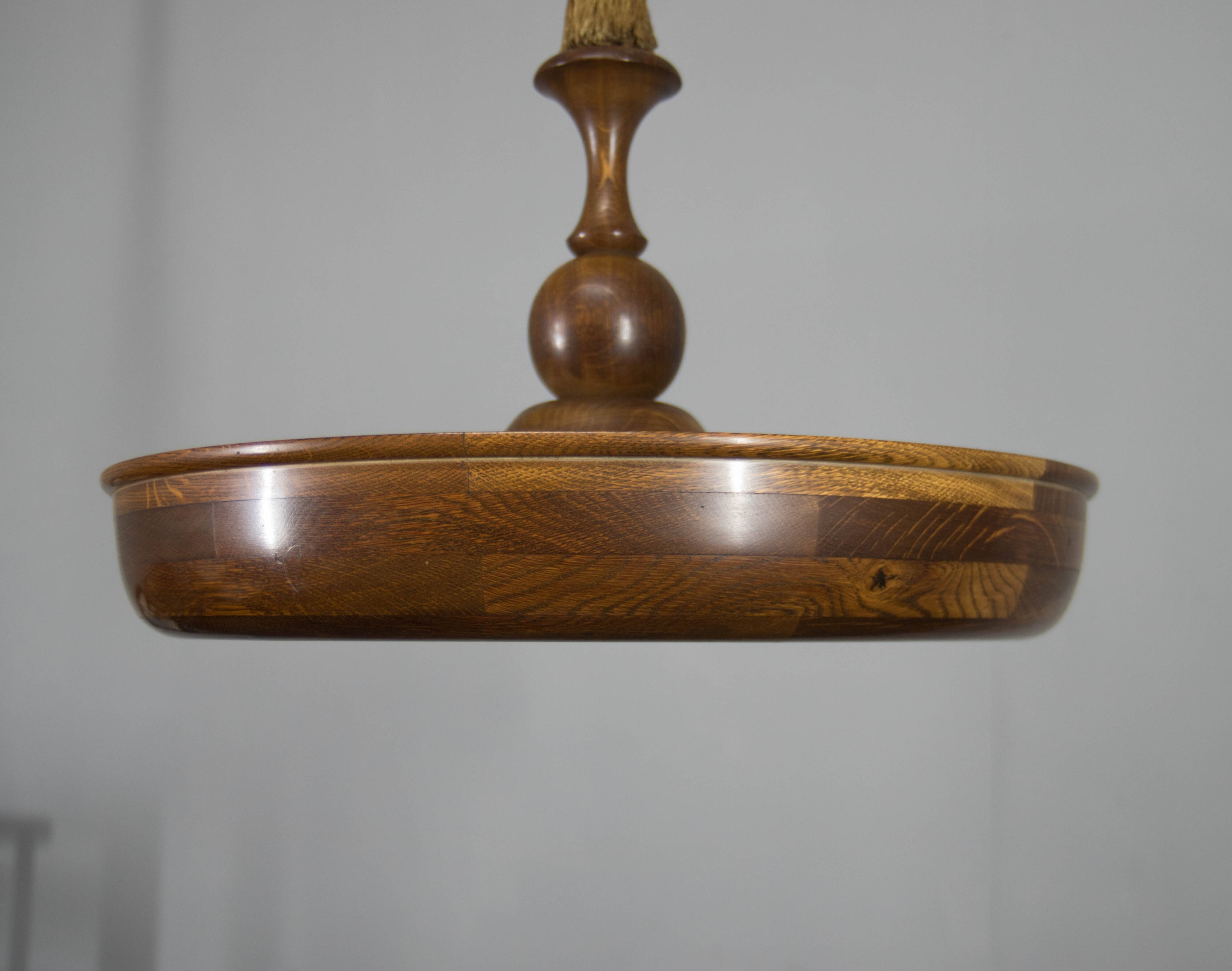 Large Wooden Art Deco Chandelier, 1930s