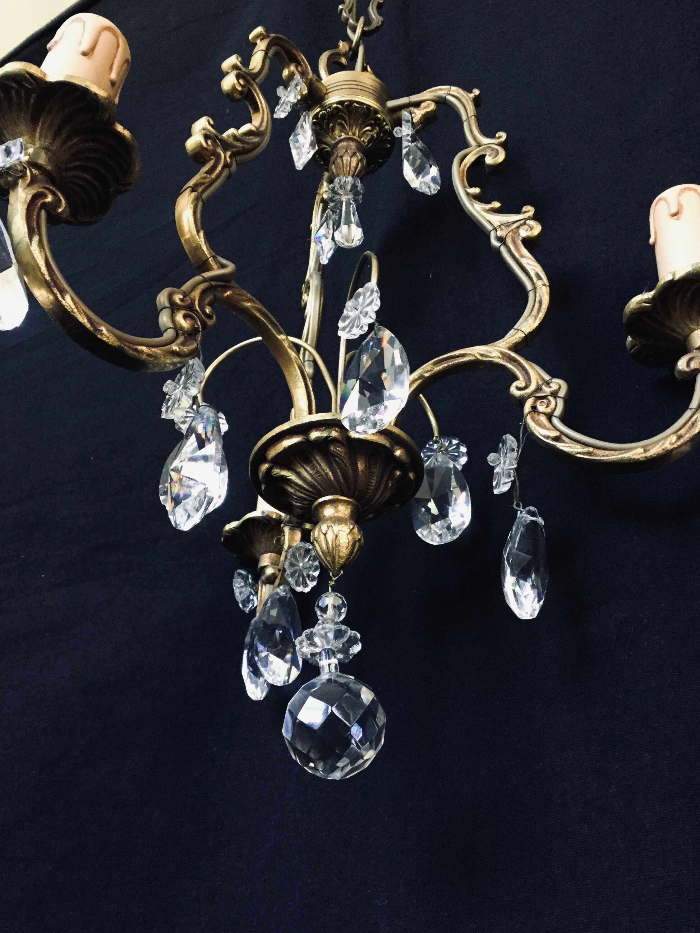 Bronze and crystal 3 light cage chandelier