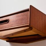 Wall mounted teak and beech bedside cabinet, Set of 2