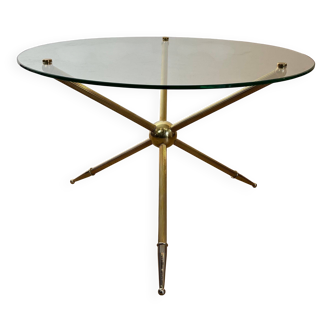 Round tripod designer coffee table in brass
