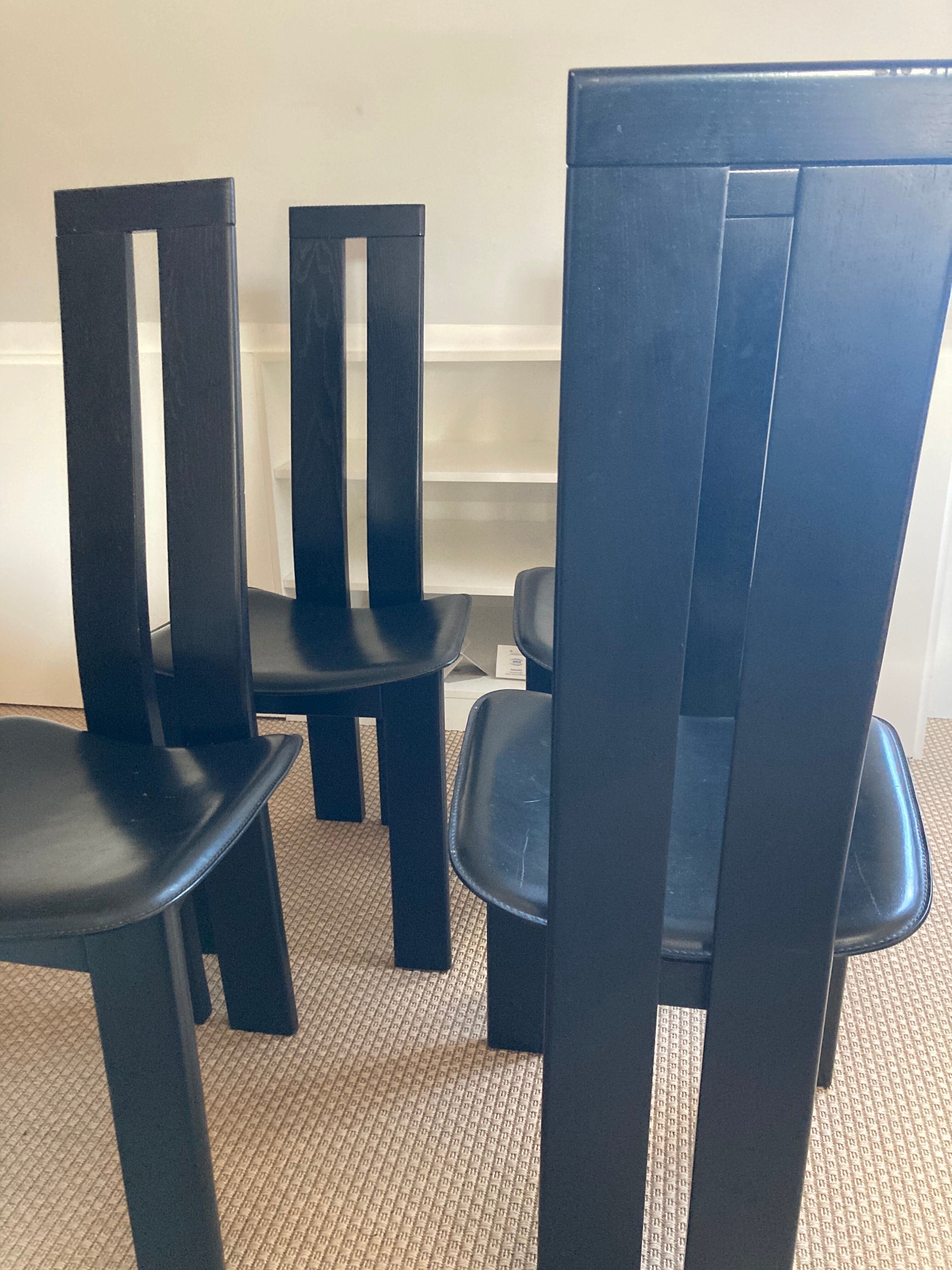 Set of 4 chairs black leather Pietro Constantini Italy 1970