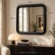 Large Art Deco mirror from the 1930s, solid wood half-moon frame, 80 x 80 cm.