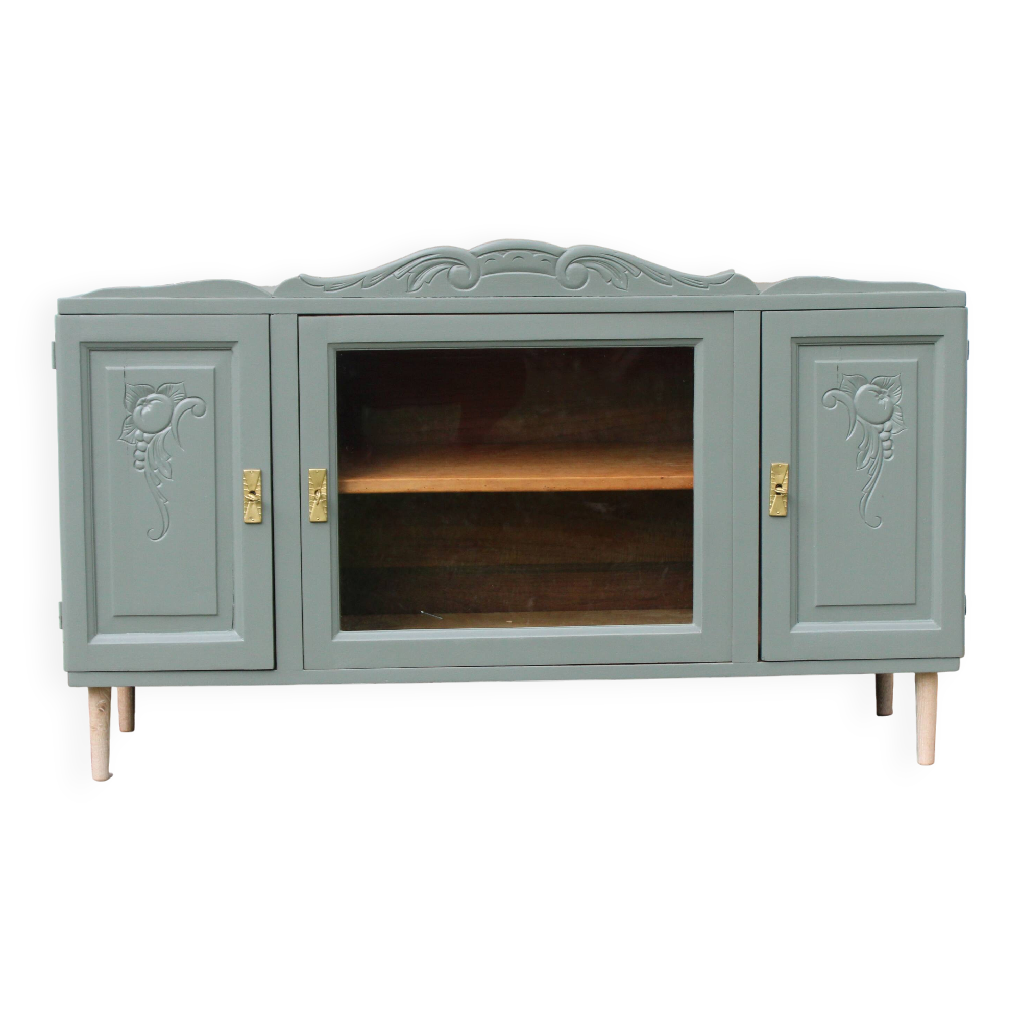 Renovated vintage sideboard with khaki paint – Haussmann chic & bohemian style