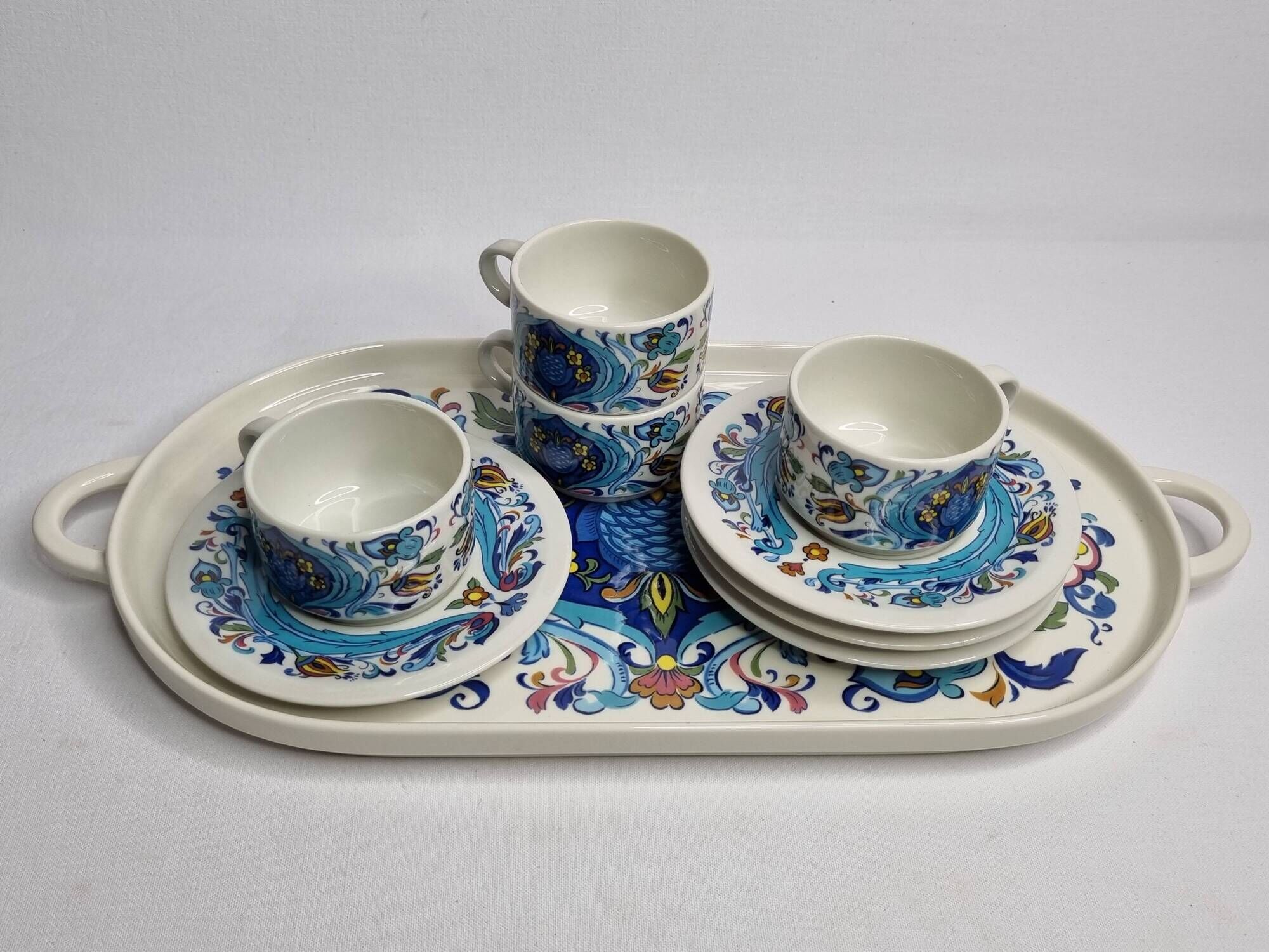 Coffee service, four cups and a tray, Izmir, Villeroy and Boch, 1970s