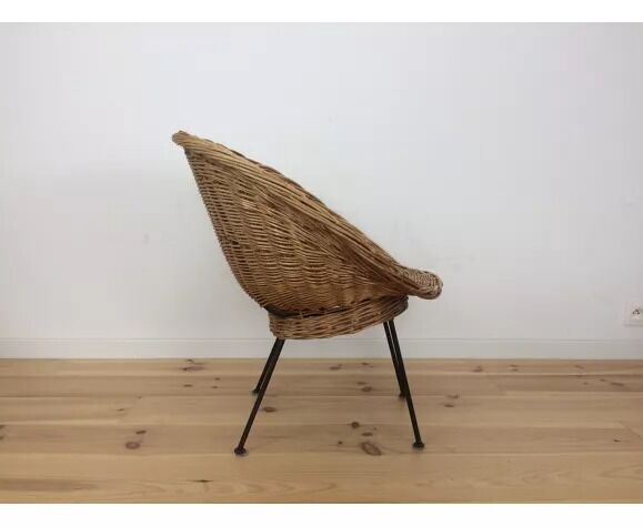 Rattan and wicker basket armchair, 50s-60s