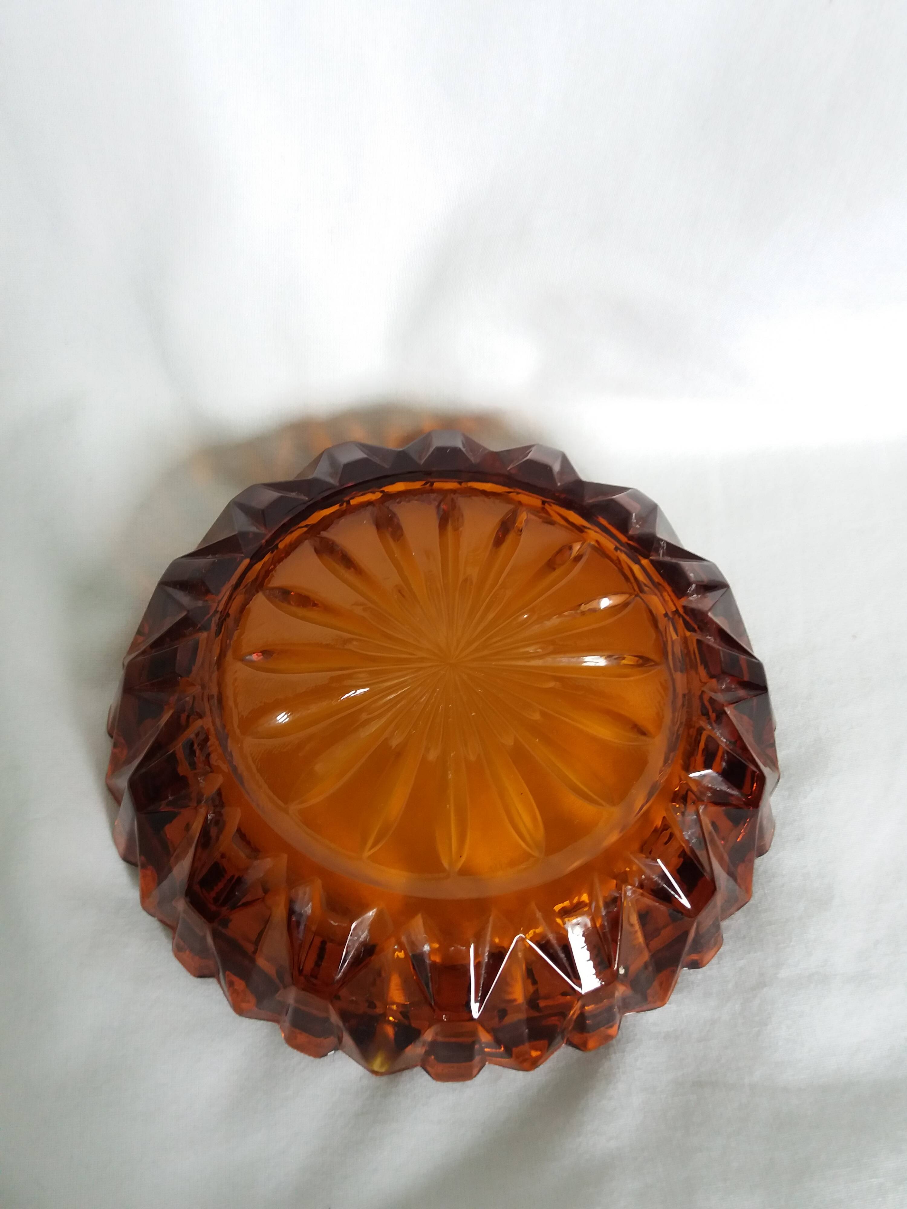 Amber glass ashtray
