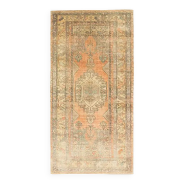 Tapis vintage turc Oushak fait main en laine et coton orange 124x251