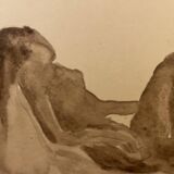Watercolor painting signed female nude in chair