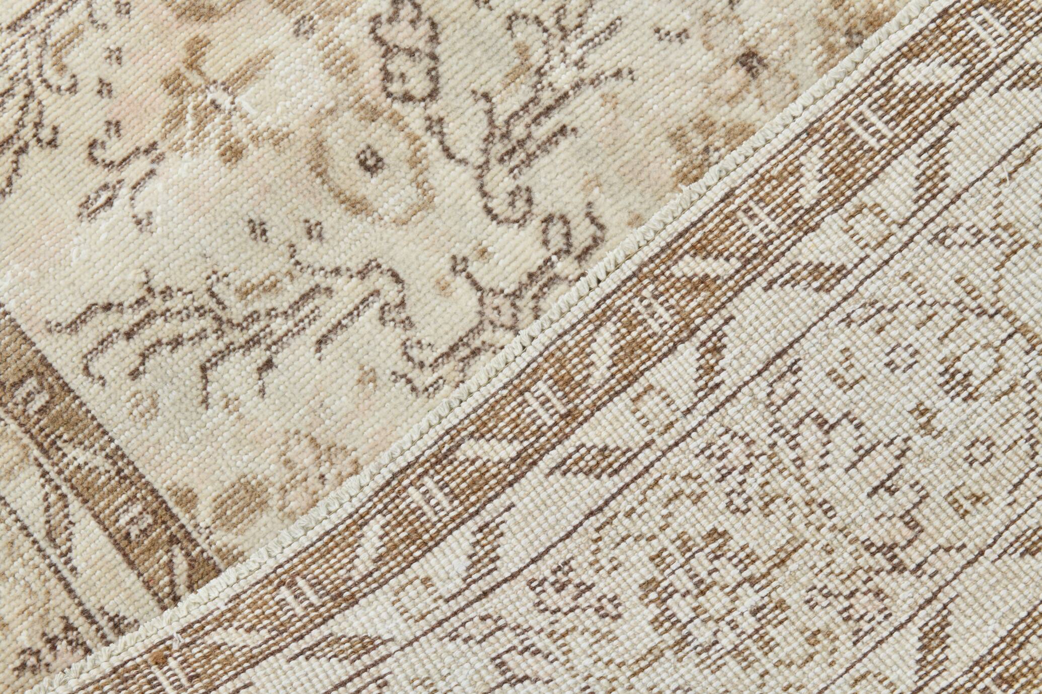 7x10 Floral Cream & Brown Vintage Rug, 212x317Cm