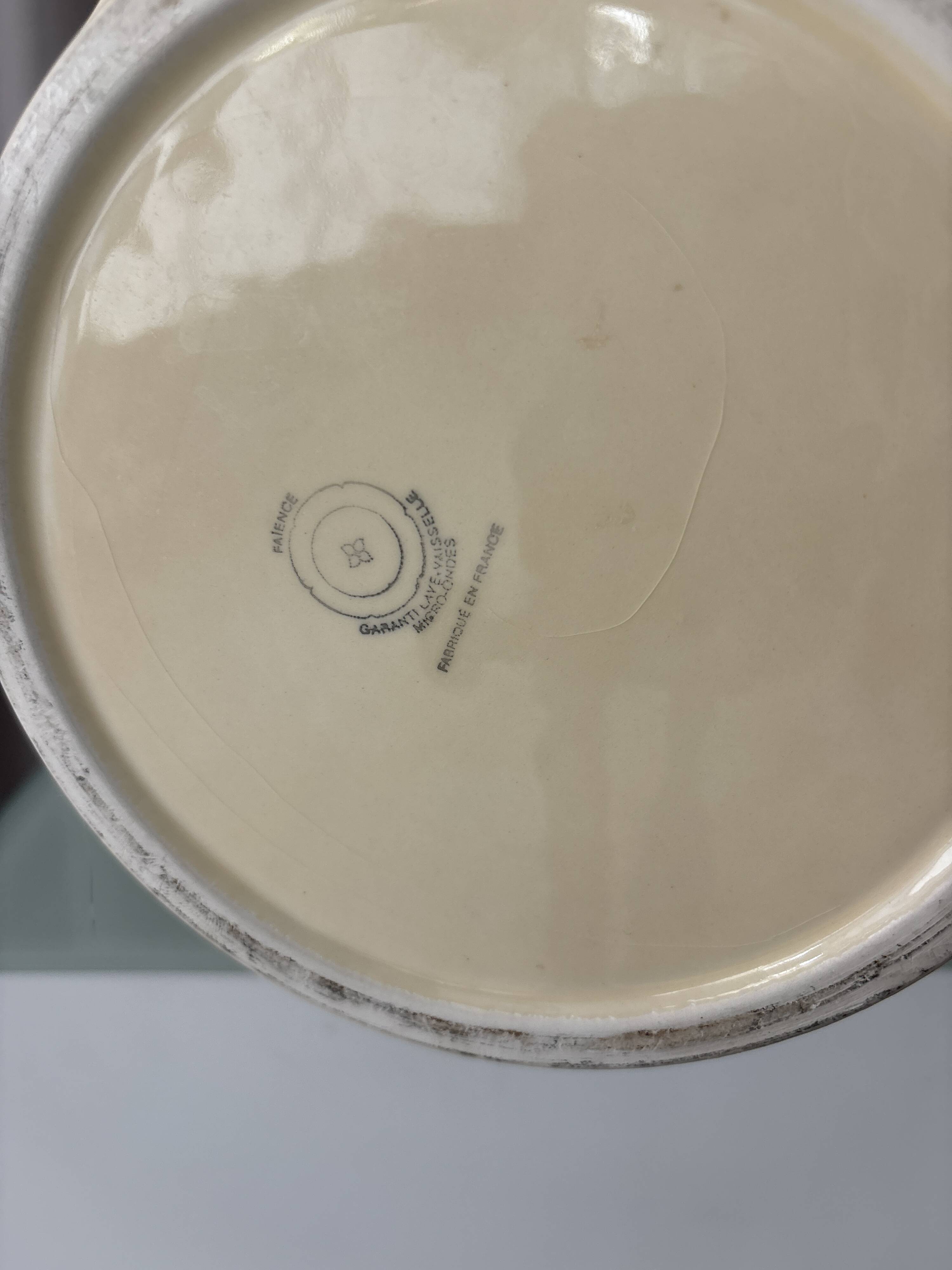 French Vintage Ribbed Ceramic Salad Bowl | Ivory Cream | Digoin Sarreguemin