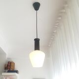 Vintage 1960s white opal glass hanging lamp mid-century modern