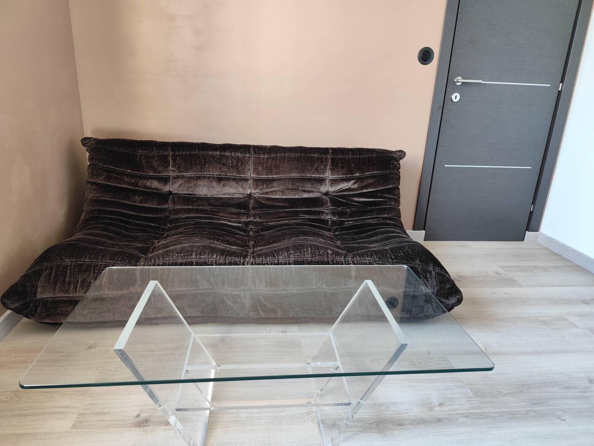 Vintage David LANGE glass & altuglas coffee table circa 1970