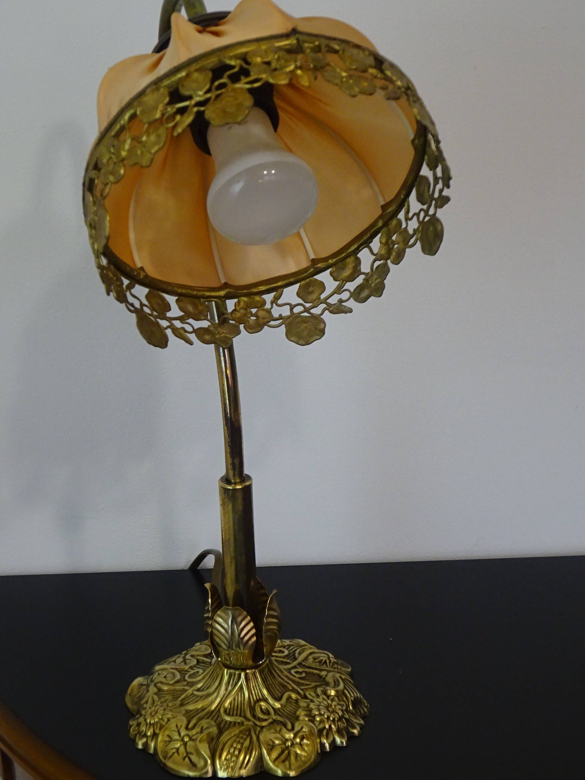 Antique bronze and silk lamp