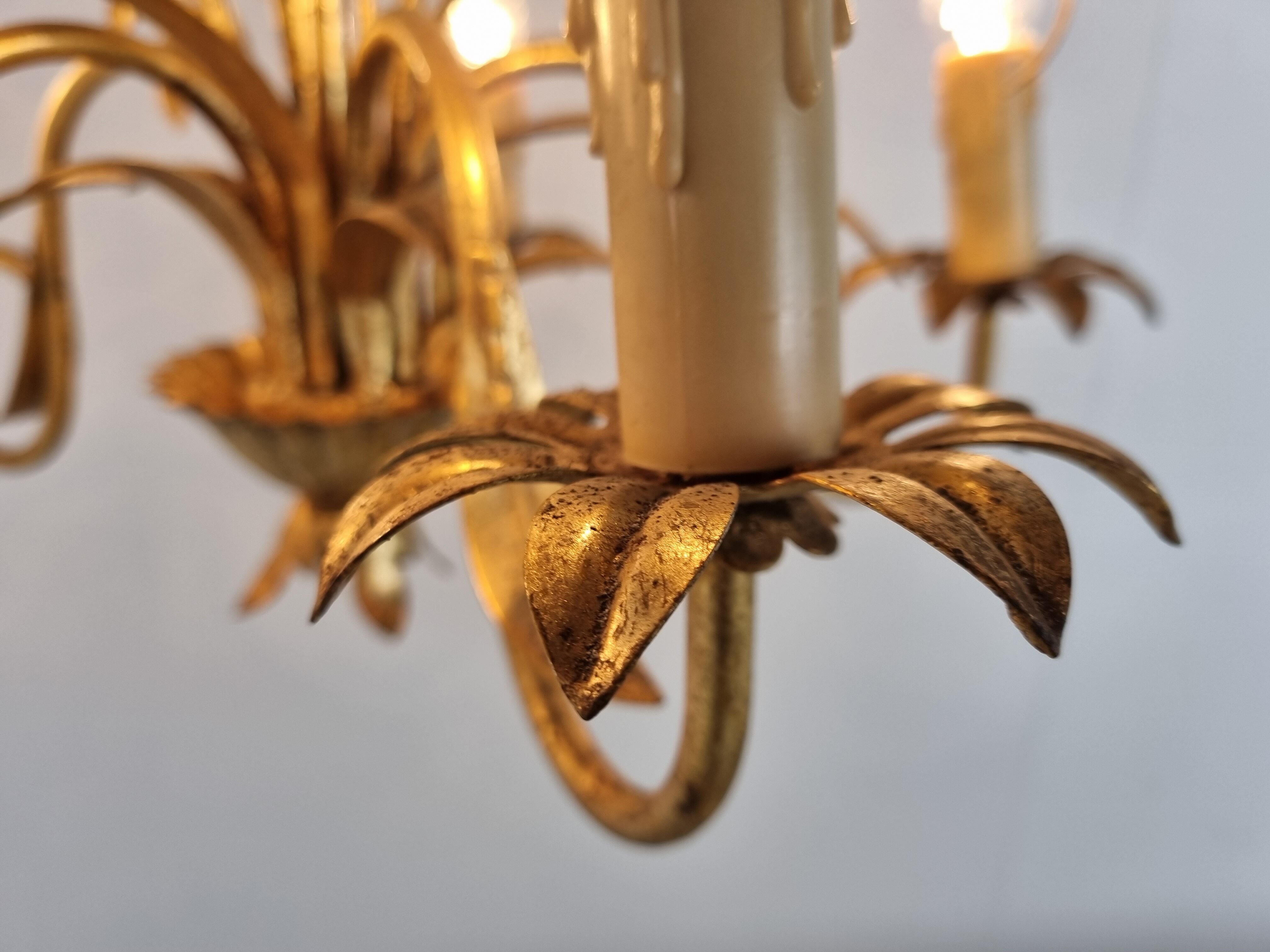 Vintage gilt metal palm chandelier, 1960s