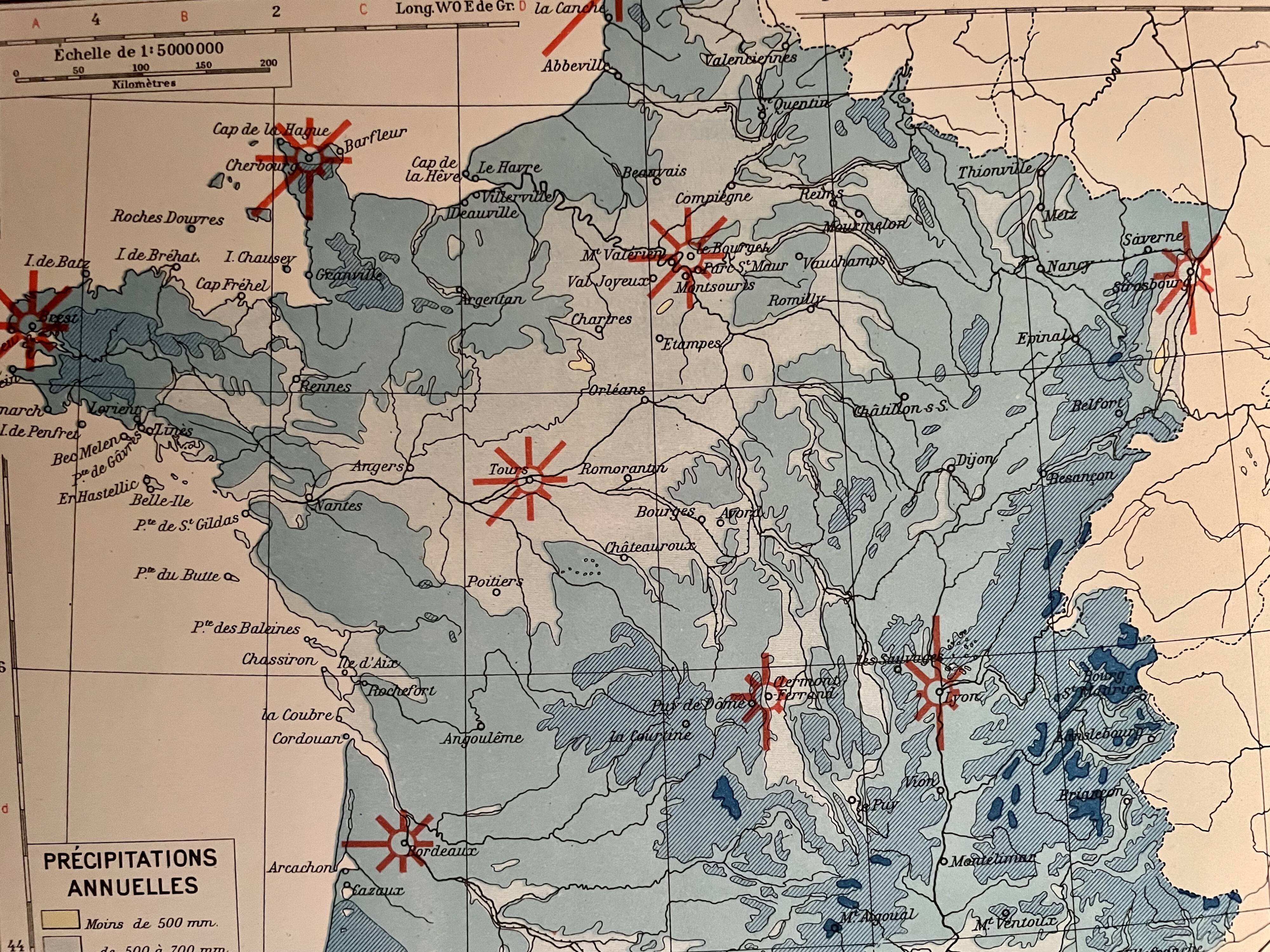 Old climate France map from 1945