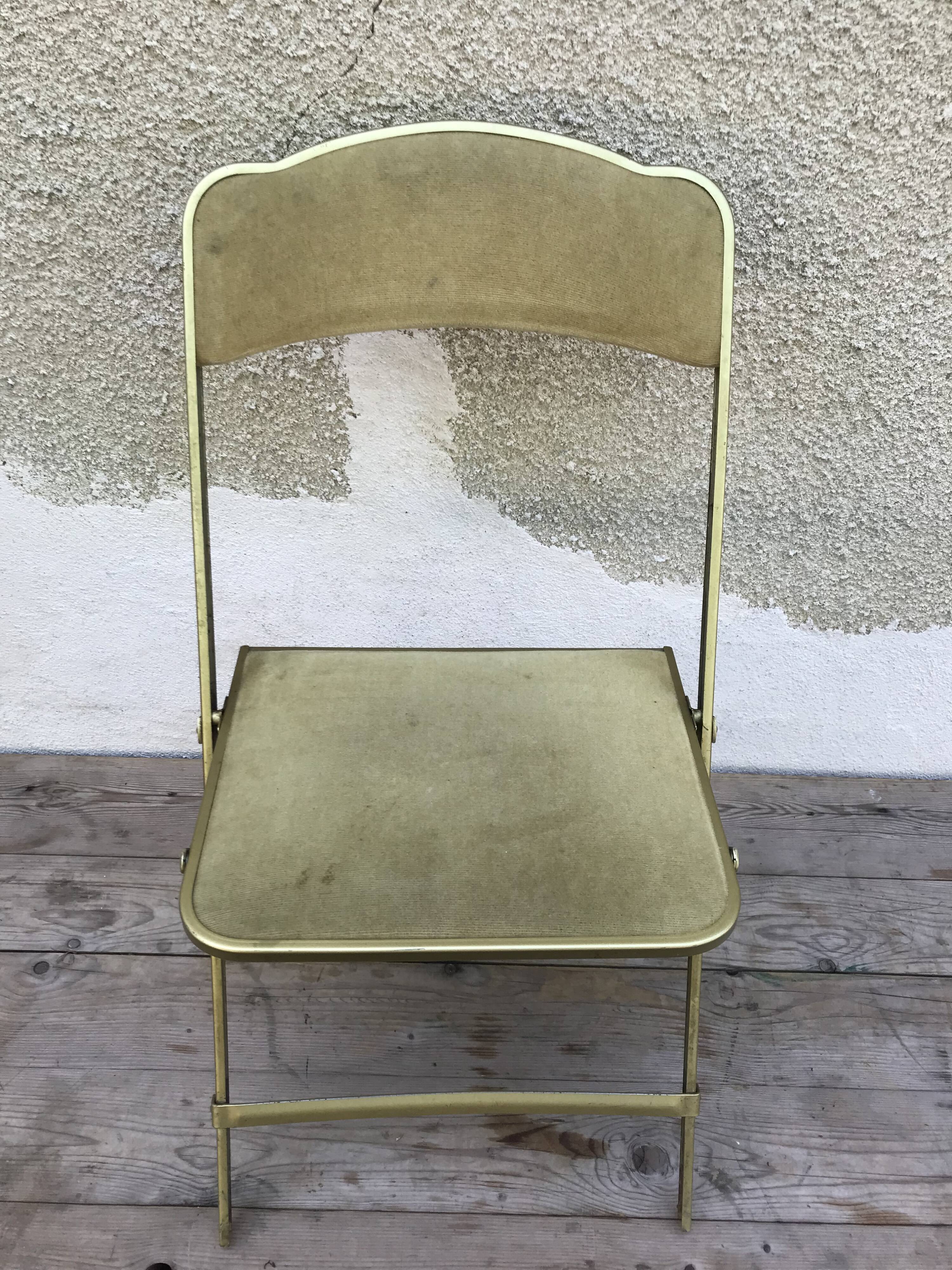 Folding metal and  velvet green chair 70s