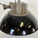 Black Enamel and Cast Iron Industrial Cage Pendant Light, 1950s