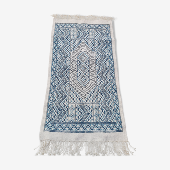 Traditional handmade white and blue margoum rug