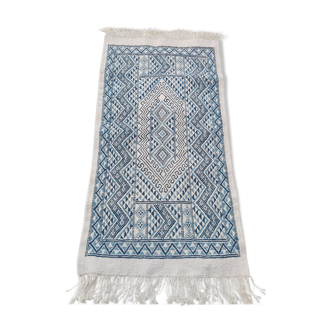 Traditional handmade white and blue margoum rug