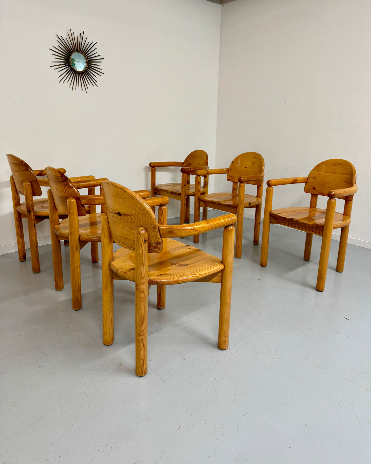 Set of 6 solid pine chairs in Scandinavian design by Reiner Daumiller vintage