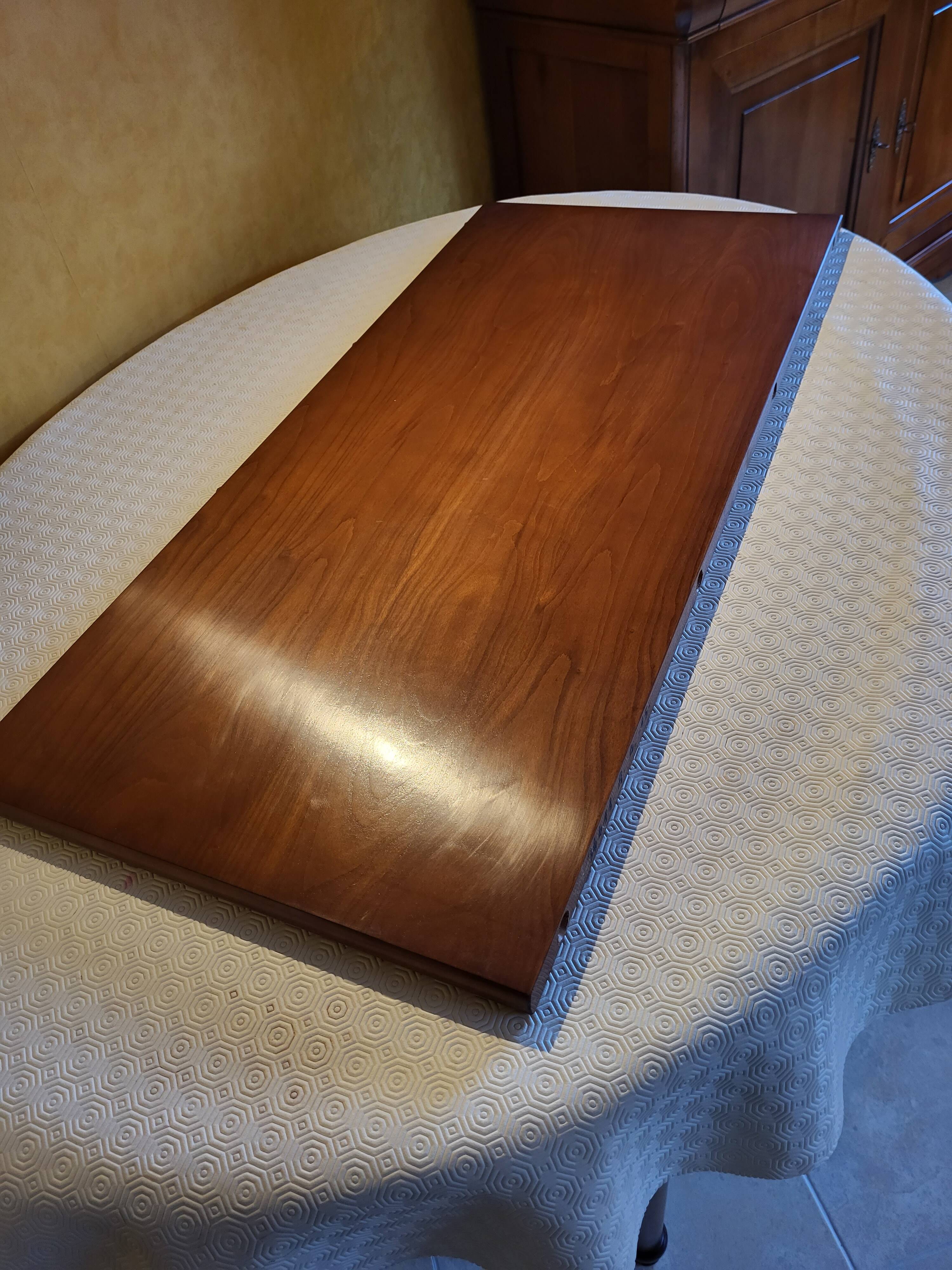 Solid cherry table with marquetry