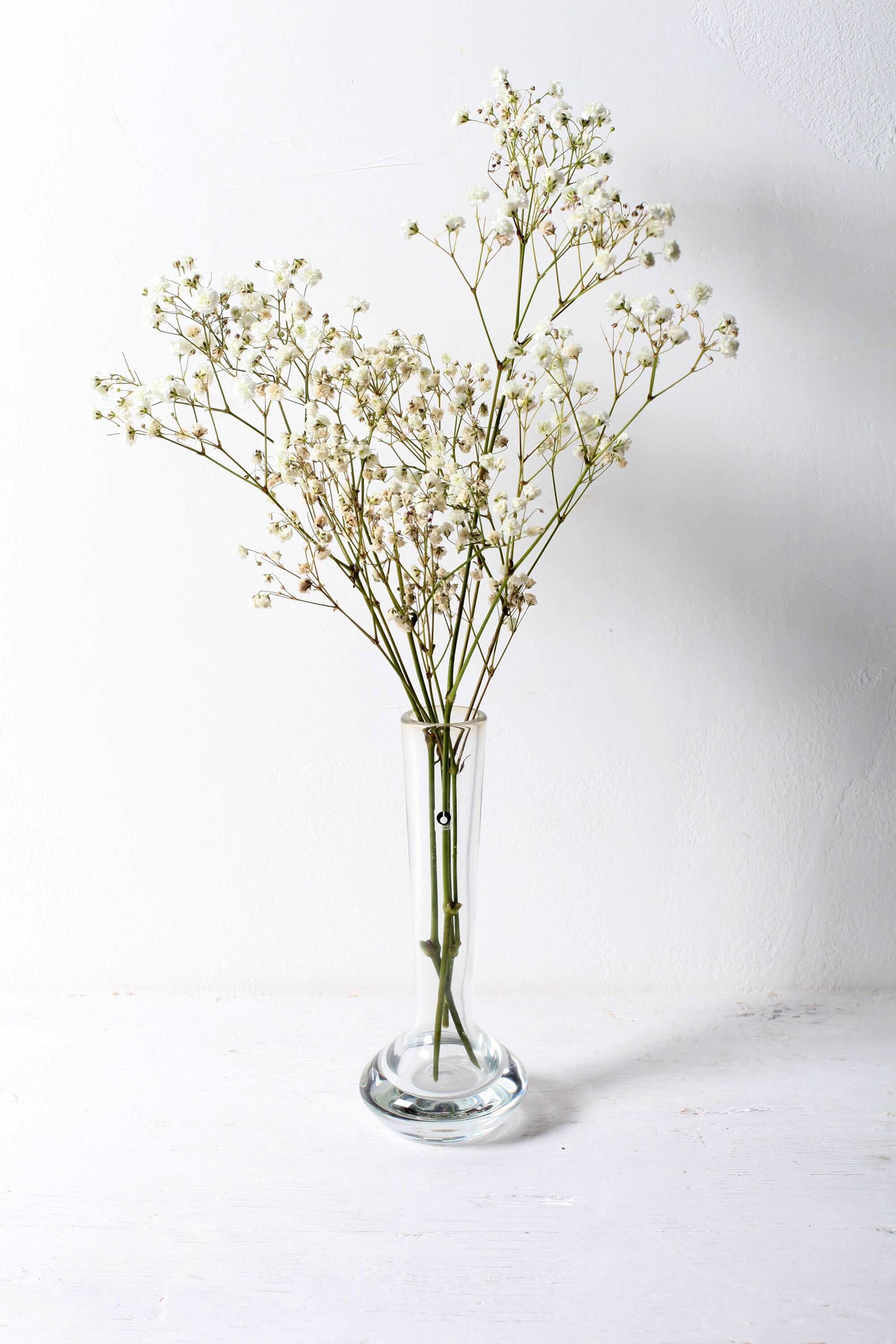Small Vintage Clear Single Flower Glass Vase / Pukeberg / Sweden / 1960s