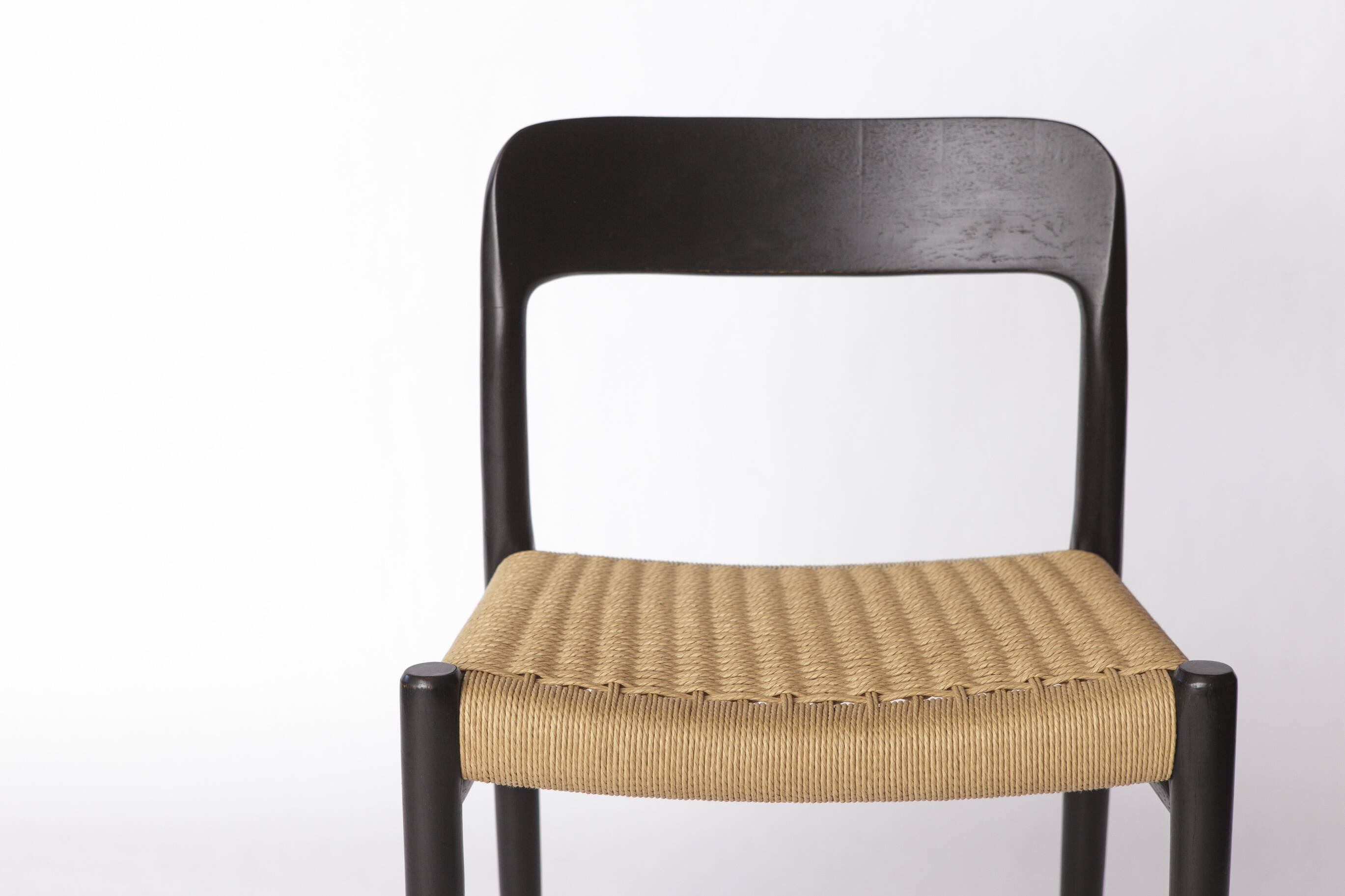 Niels Møller Model 75 Chair in Black Oak with Danish Cord, 1960s Vintage