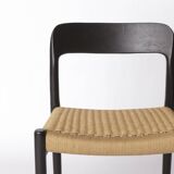 Niels Møller Model 75 Chair in Black Oak with Danish Cord, 1960s Vintage
