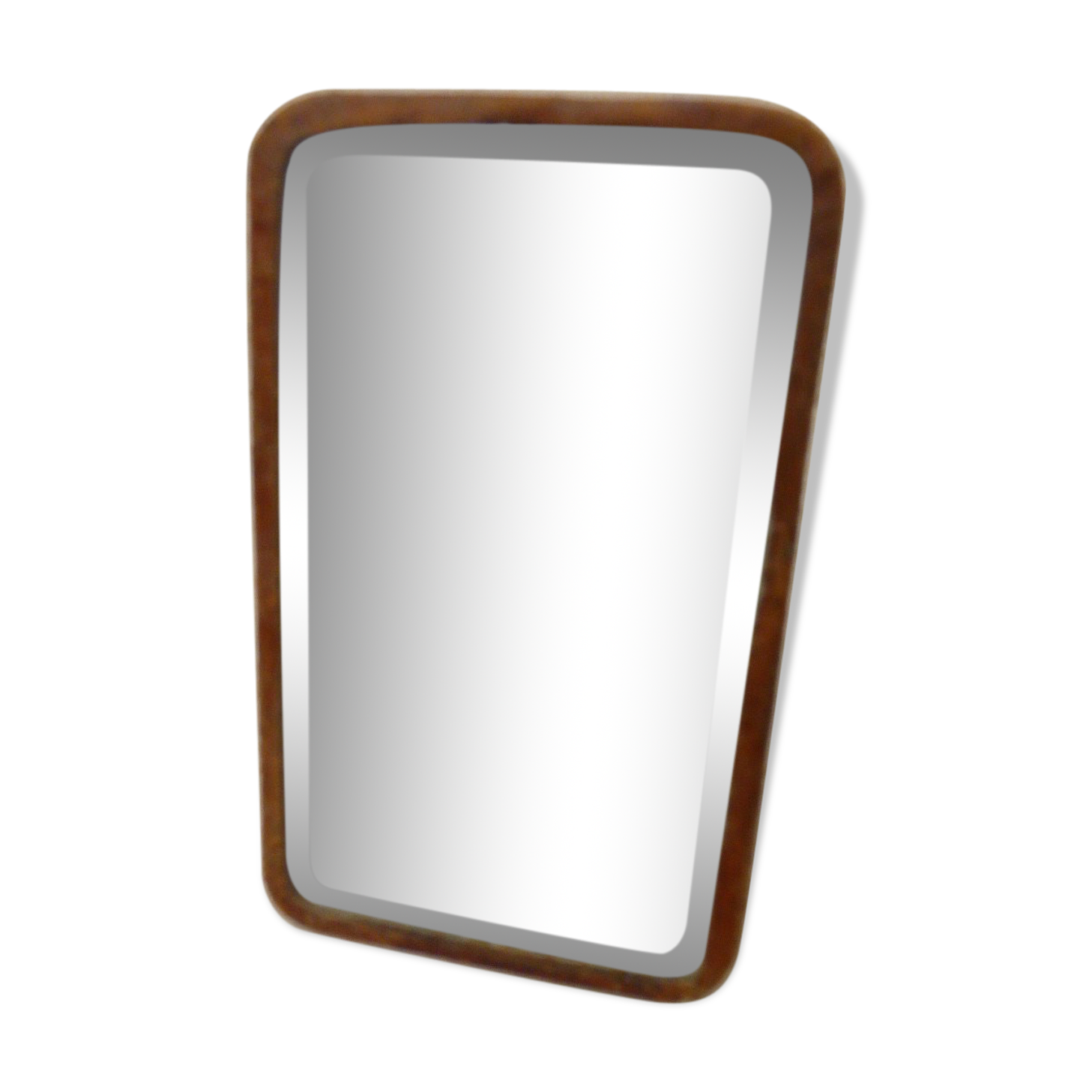Ravissant miroir de barbier cuir verre biseauté 8x13cm