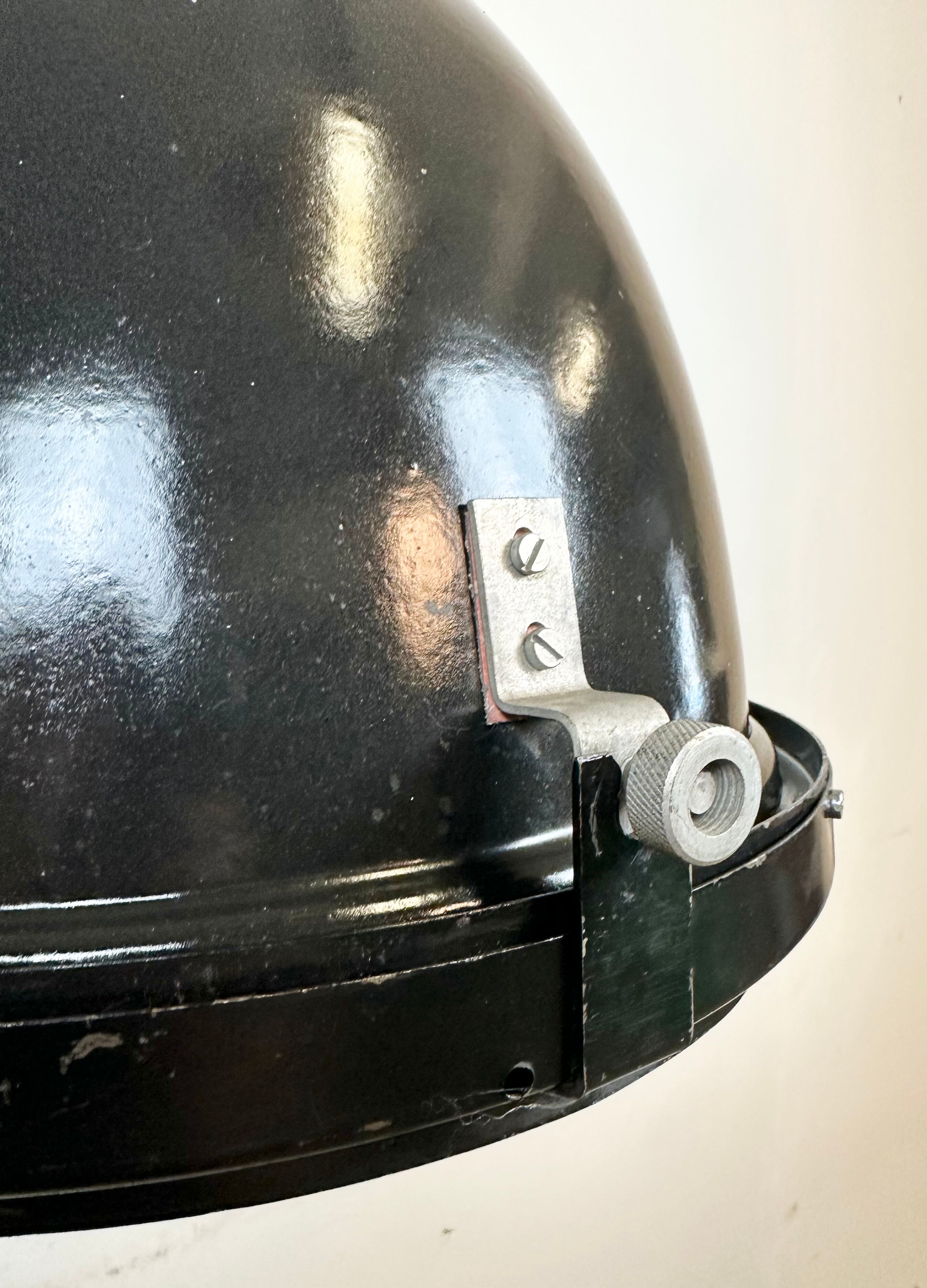 Industrial Black Enamel Factory Spotlight with Convex Glass Cover, 1960s