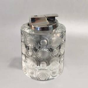 1970s Lalique crystal "Tokyo" table lighter signed. Made in France