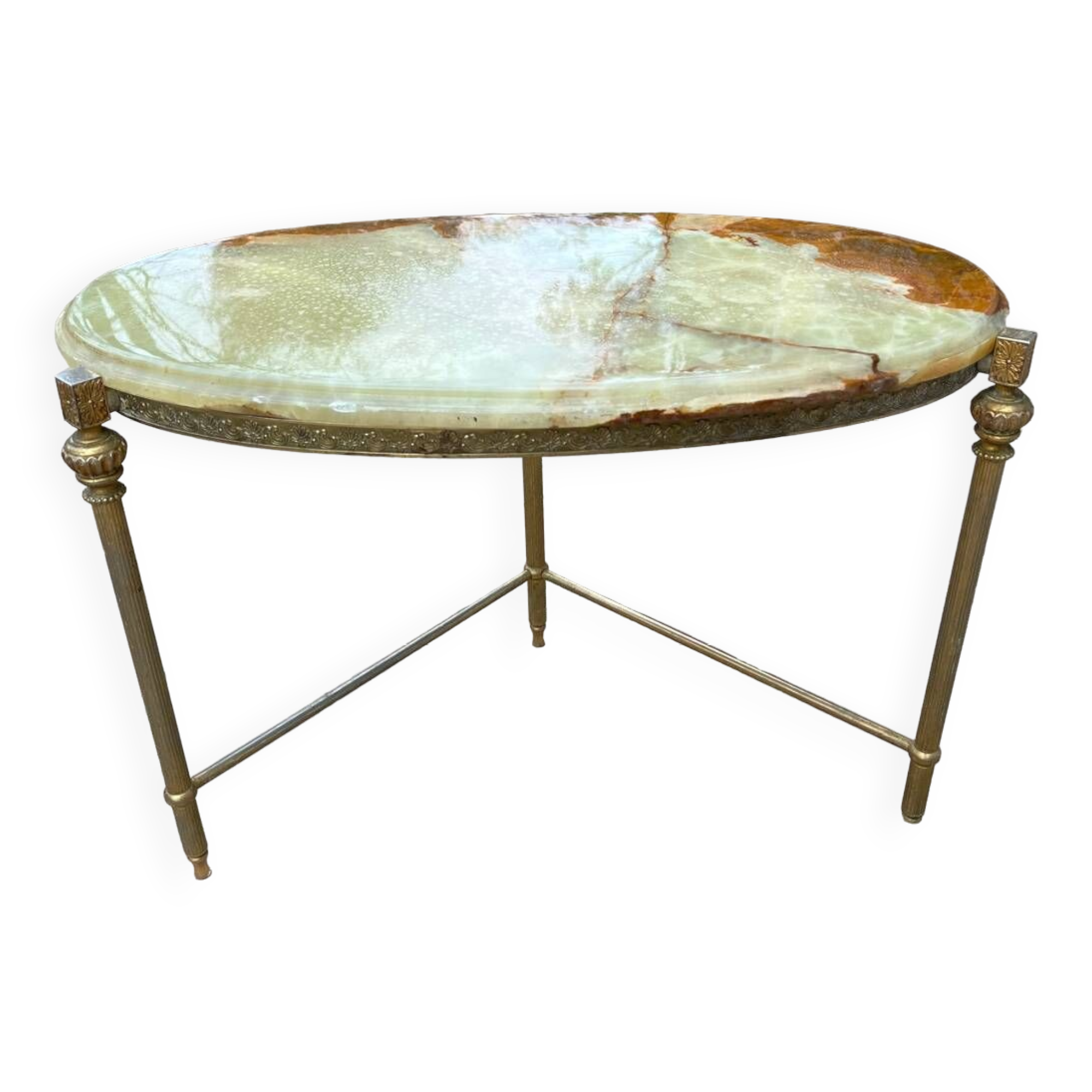 Bronze coffee table with marble top