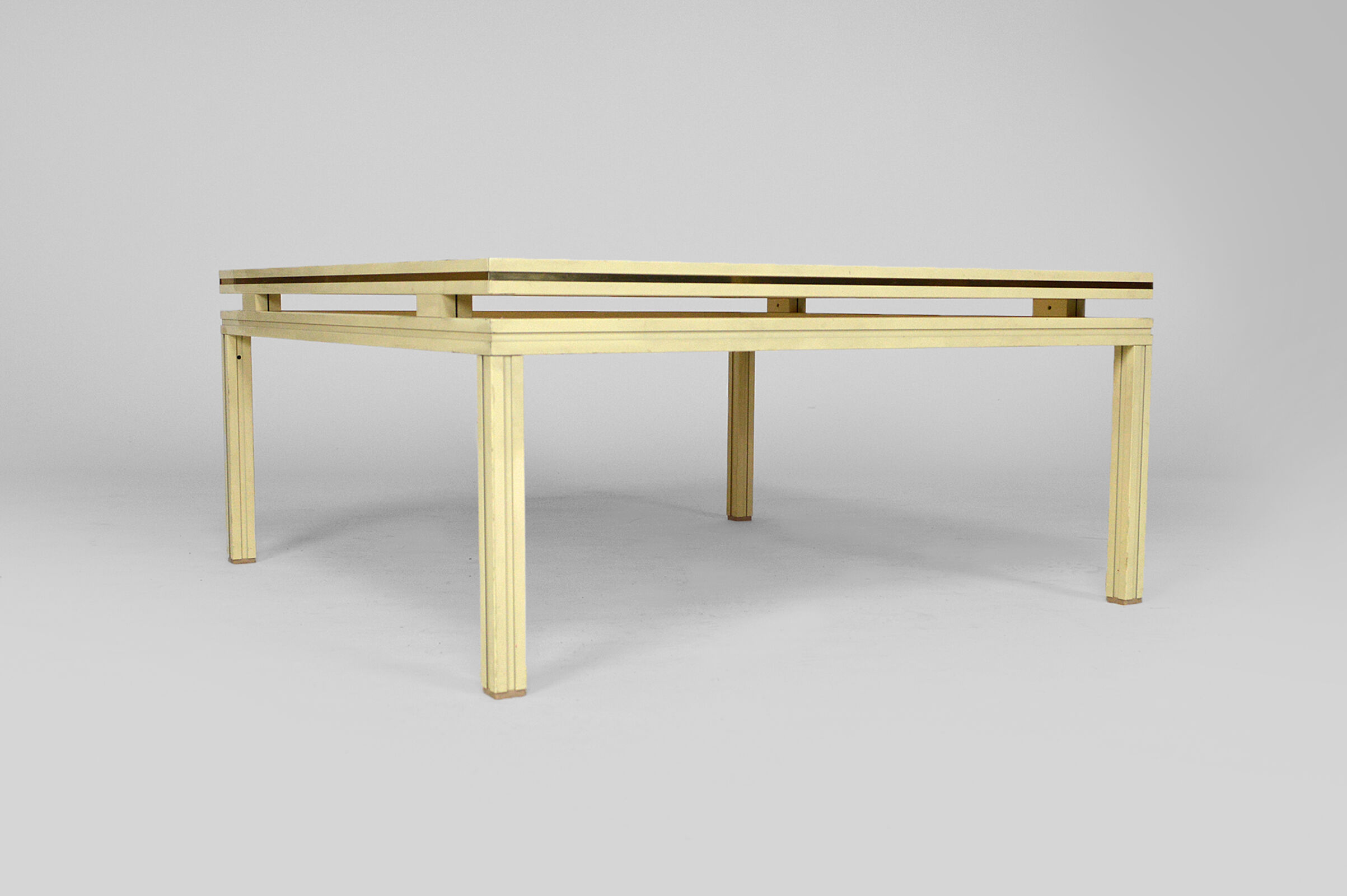 Coffee table, aluminium and brass, 1970s, by Pierre Vandel